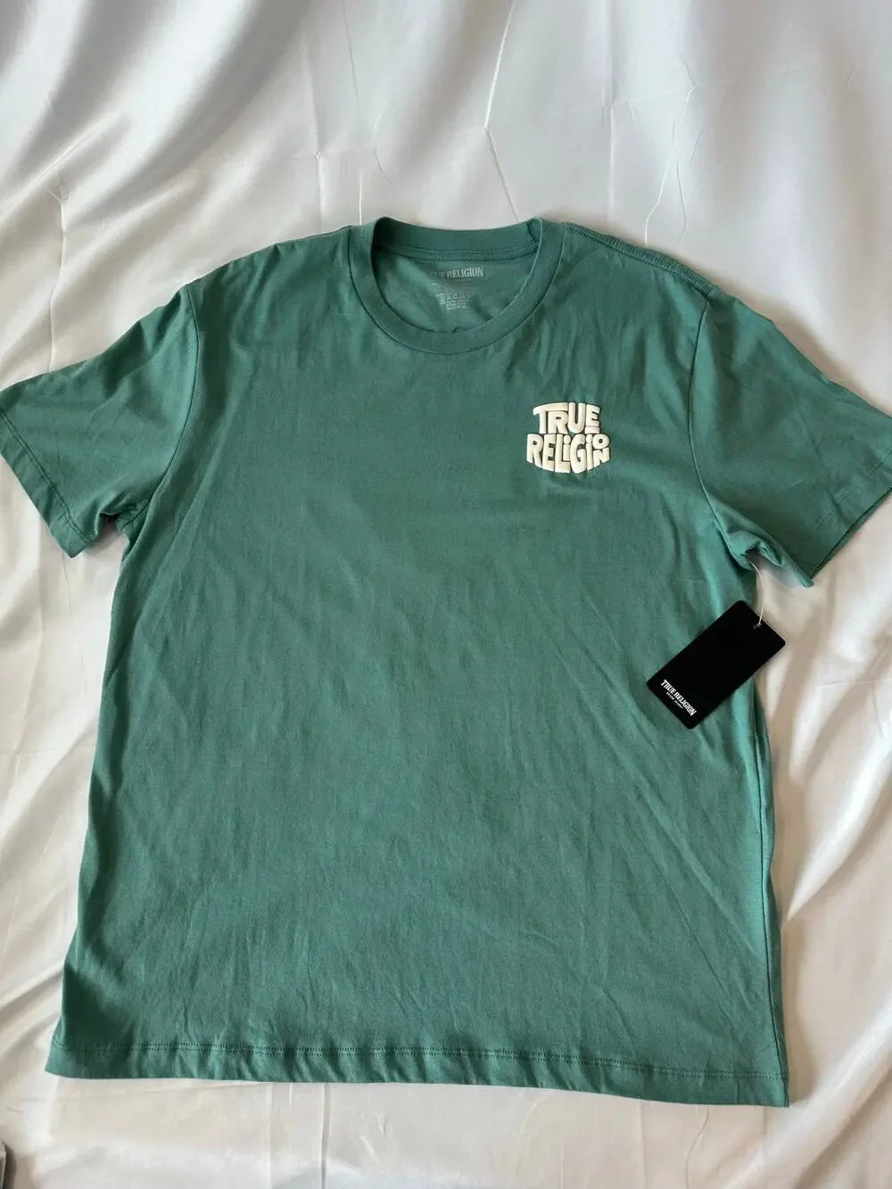 True Religion Mens Green Puff Print Graphic T-Shirt Fashion For The Senses NWT L